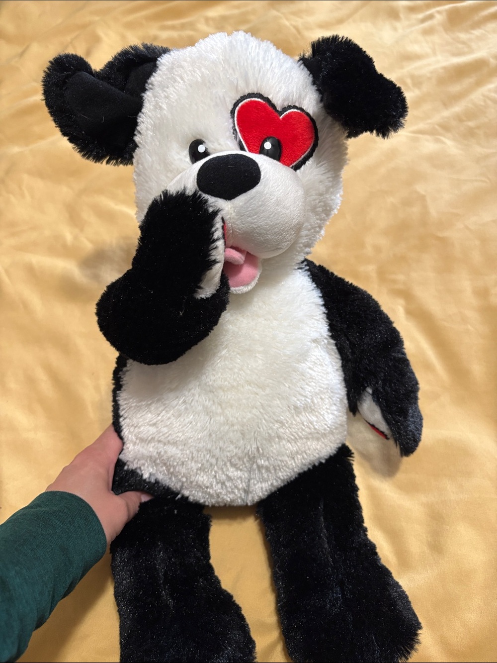 Build-A-Bear Black & White Plush Dog with Red Hearts